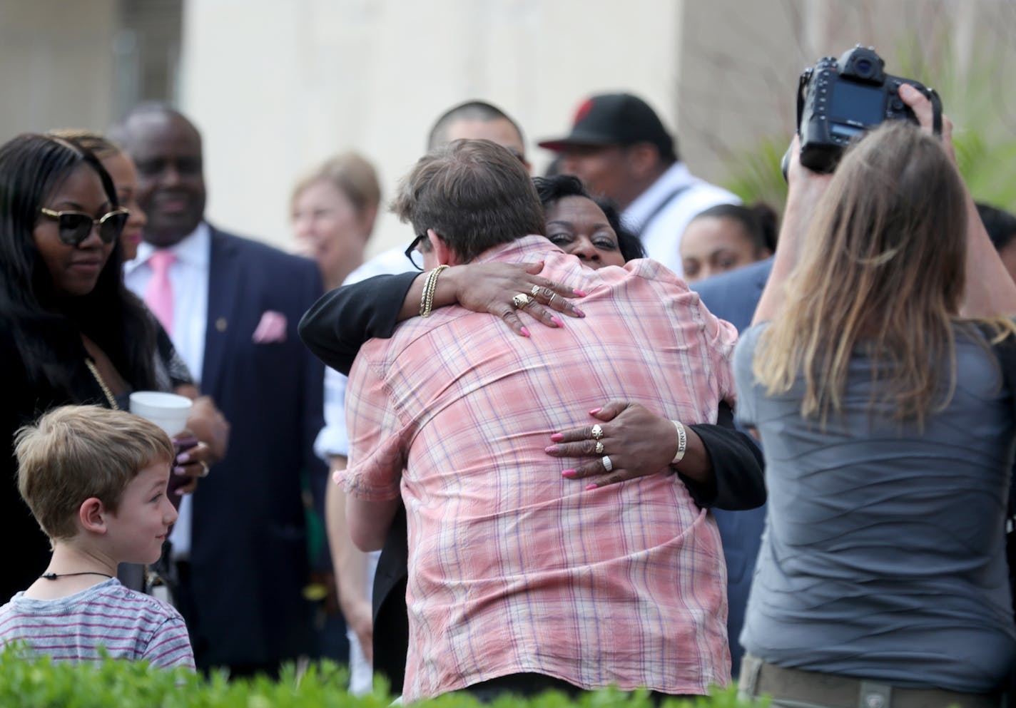 Valerie Castile, the mother of Philando Castile, hugged a supporter outside the Ramsey County Courthouse at the end of the day at the Jeronimo Yanez trial Wednesday in St. Paul.