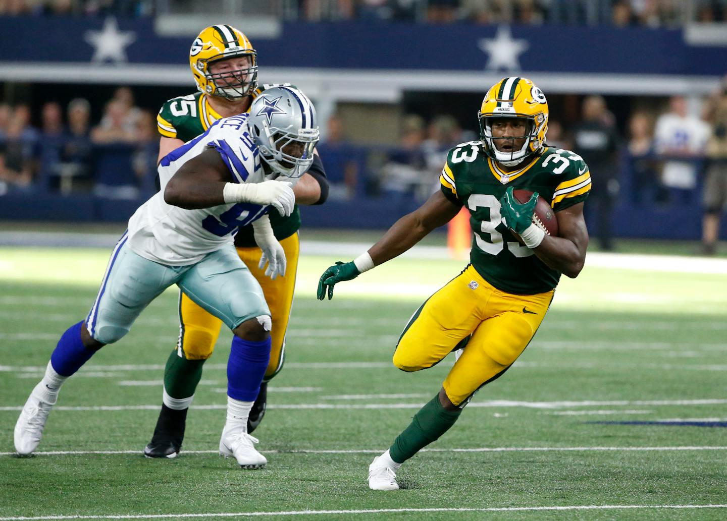 Aaron Jones' first NFL start was a productive one, rushing for 125 yards and a touchdown.