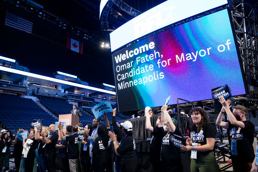 Mayoral candidate Omar Fateh speaks during the Minneapolis DFL convention at Target Center on July 19.