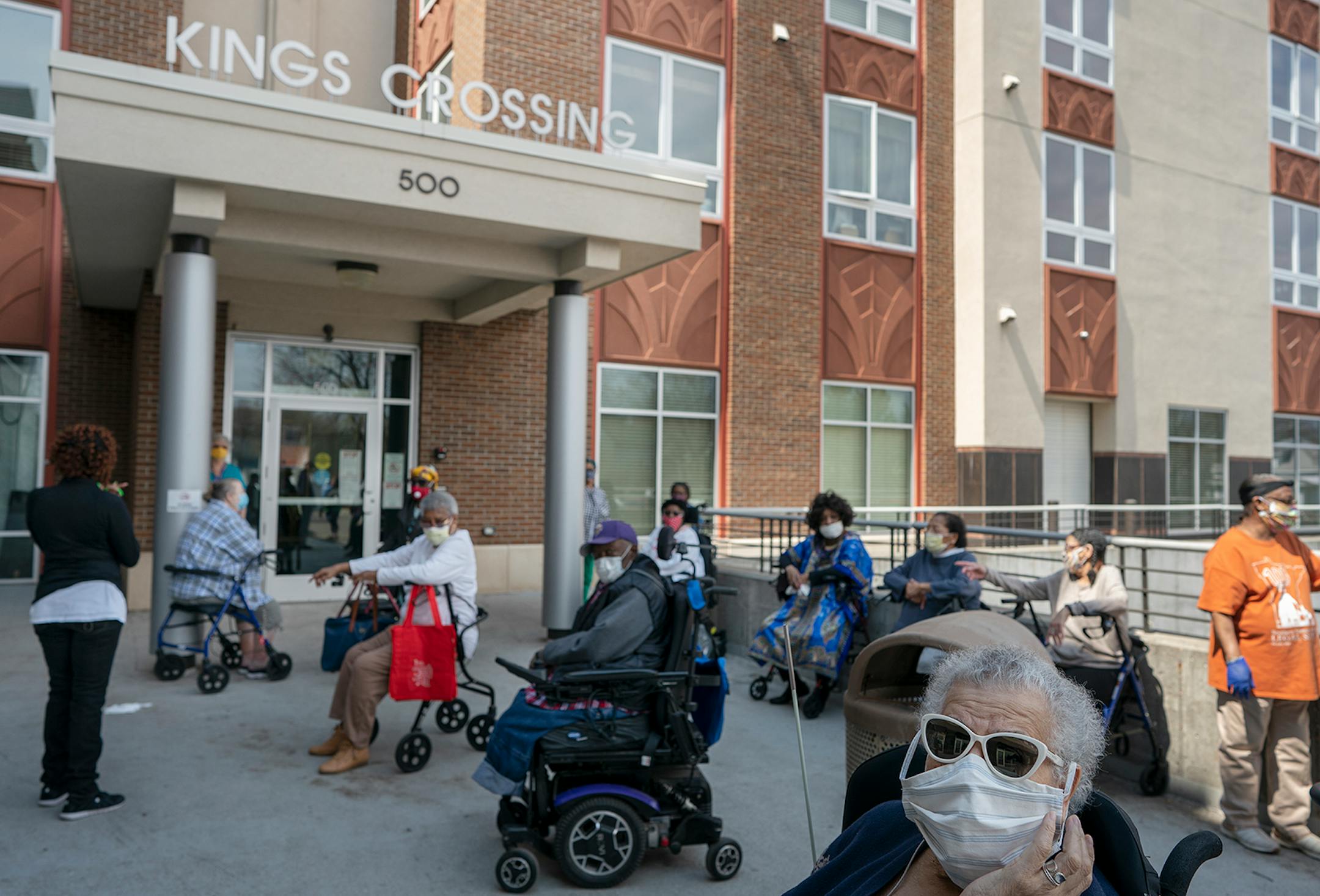 Jacque Polk 85-years-old and fellow seniors at Kings Crossing waited for a free chicken and rib dinner to residents who lived in the Frogtown Neighbor.The food was cooked and donated by Los Ocampo restaurant.