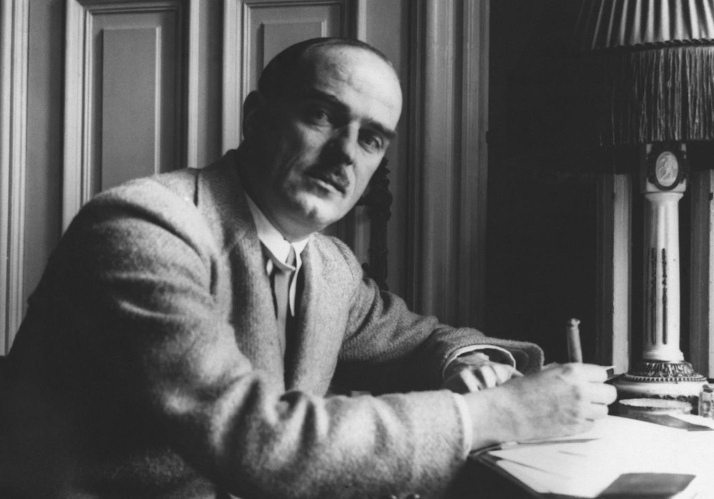 American writer Thornton Wilder working in his Berlin hotel room immediately after his arrival on May 16, 1931. (AP Photo) ORG XMIT: APHS90804