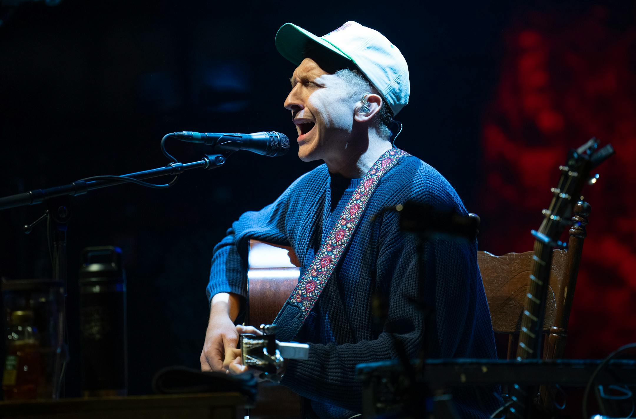 Tyler Childers sat and performed solo-acoustic for the first five songs in his set at the Armory in Minneapolis on Wednesday.