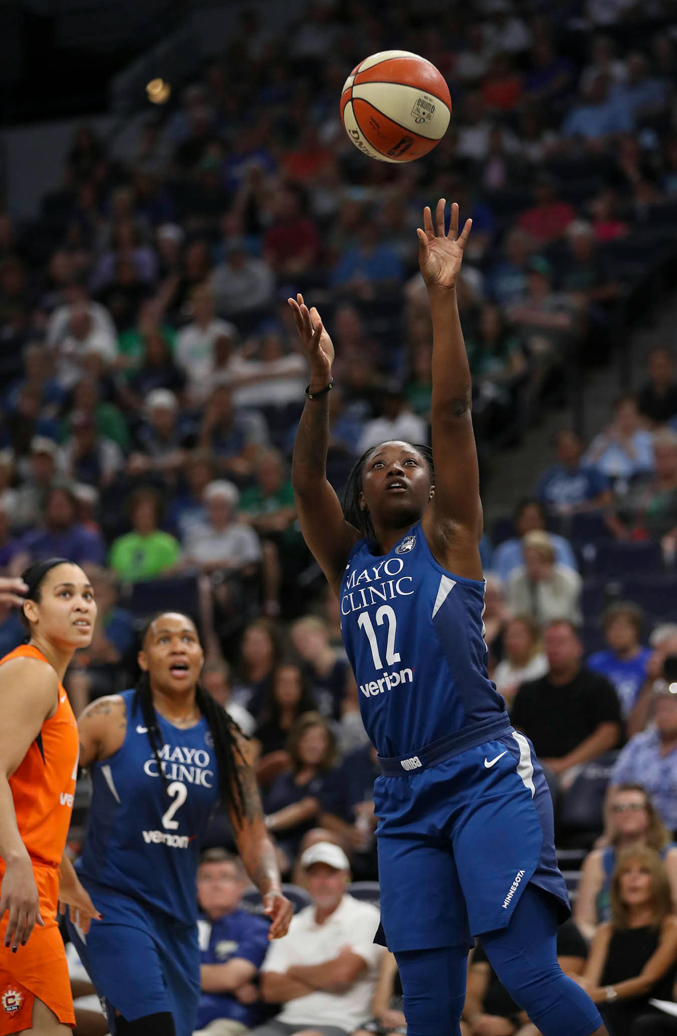 Minnesota Lynx guard Alexis Jones (12) took a fourth quarter shot. She finished with 2 points.