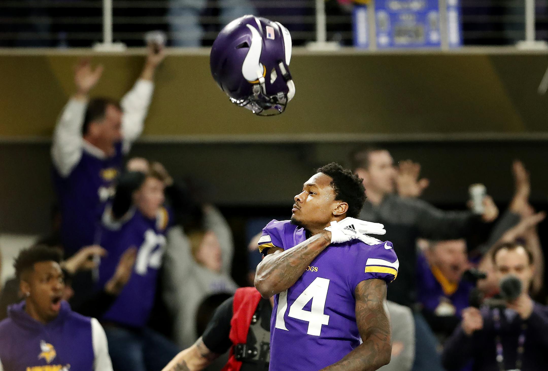 Vikings receiver Stefon Diggs scored a 61-yard touchdown to win the game. Minnesota beat New Orleans by a final score of 29-24. ] CARLOS GONZALEZ ï cgonzalez@startribune.com - Minneapolis, MN - January 14 2018, US Bank Stadium, NFL, NFC Divisional Playoff, Minnesota Vikings vs. New Orleans Saints ORG XMIT: MIN1801151714024034