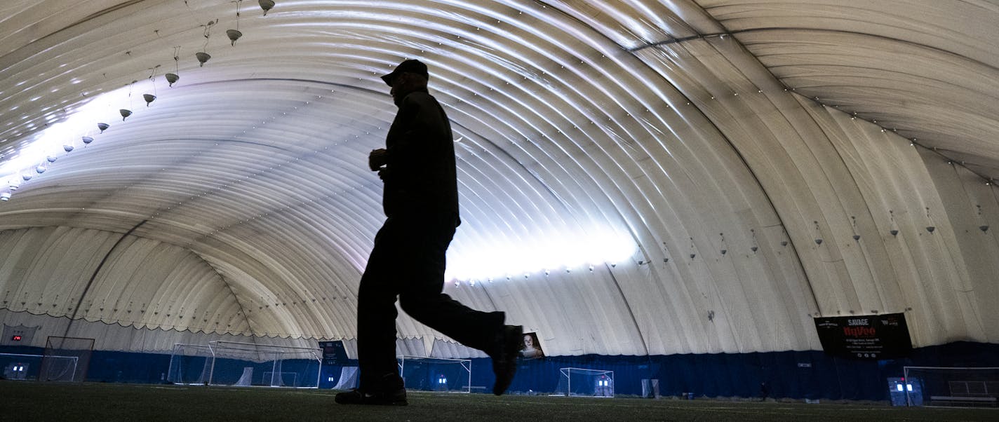 A jogger jogged around the dome during open walk/jog time at Savage Sports Center. ] LEILA NAVIDI &#x2022; leila.navidi@startribune.com BACKGROUND INFORMATION: Savage Sports Center's open play time on Tuesday, December 17, 2019.