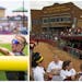 Views toward home plate show differences between Caswell Park (left, and that's Forest Lake's Cierra Moore in 2023) and Jane Sage Cowles Stadium.