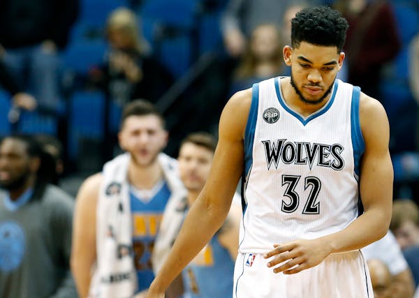 Karl-Anthony Towns walked off the court after Denver beat Minnesota earlier this season.