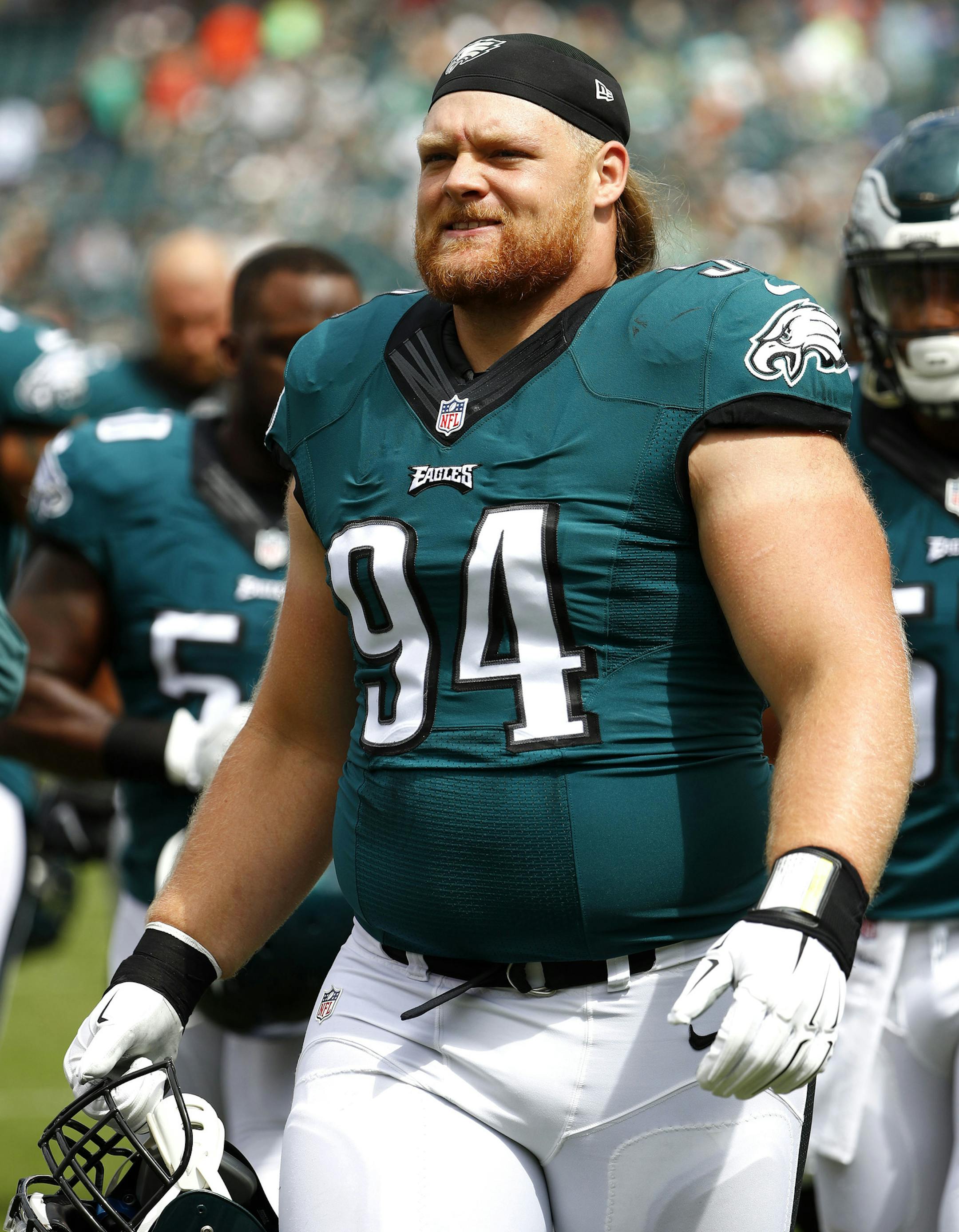Philadelphia Eagles nose tackle Beau Allen before an NFL football game against the Cleveland Browns at Lincoln Financial Field in Philadelphia, Sunday, Sept. 11, 2016. (Winslow Townson/AP Images for Panini) ORG XMIT: FBO10