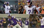 Vikings kickers under Mike Zimmer include (clockwise from top left): Dan Bailey, Daniel Carlson, Blair Walsh and Kai Forbath.