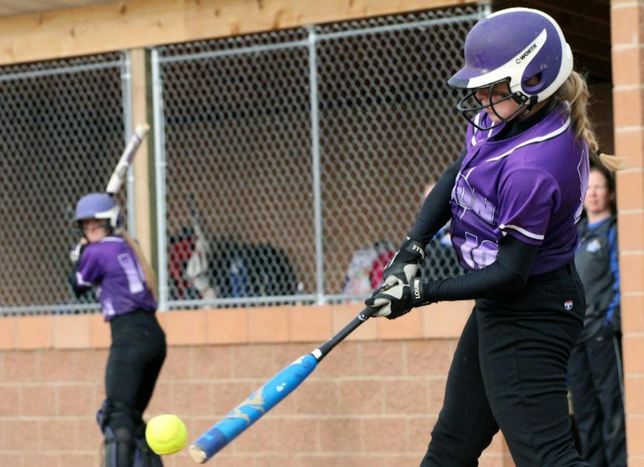 Buffalo's Emily Hansen at bat in an April victory over St. Michael-Albertville.