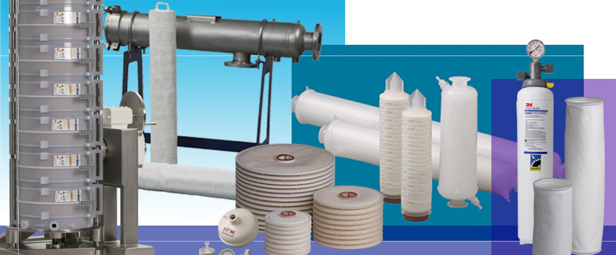 Some of the 3M&#xed;s purification products used by food and beverage services, pharmaceutical firms, water purification and industrial firms.