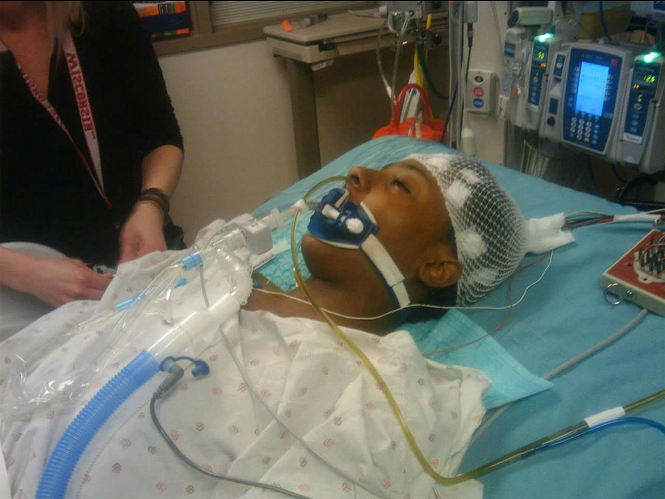 Credit Johnson Family. DeLaSalle basketball player Jarvis Johnson in the hospital. Amelia Rayno story.