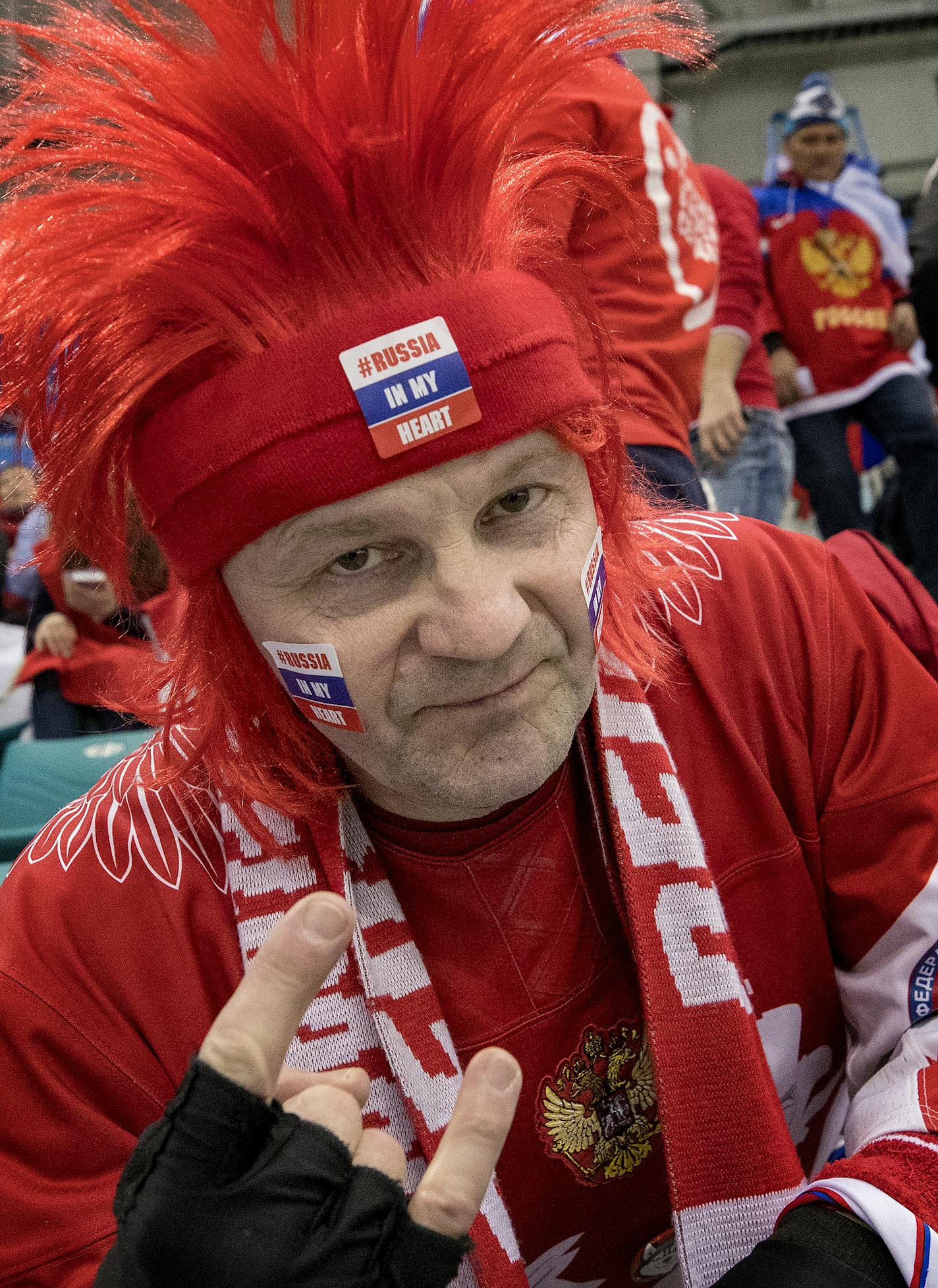 Russian fans at Gangneung Hockey Centre to watch Olympic Athlete form Russia vs. Slovenia. ] CARLOS GONZALEZ &#x2022; cgonzalez@startribune.com - February 16, 2018, South Korea, 2018 Pyeongchang Winter Olympics, Biathlon - Gangneung Hockey Centre,