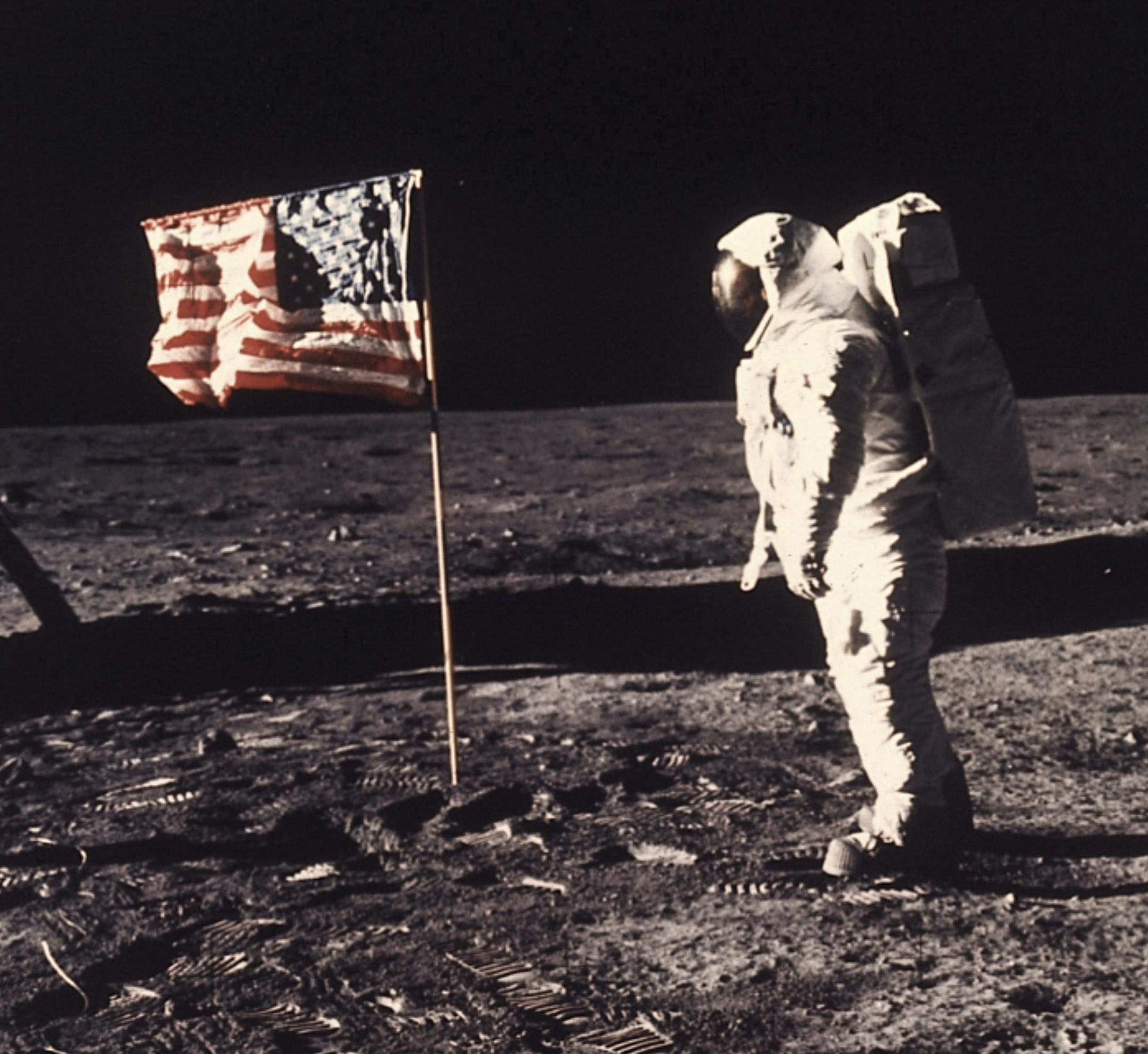 FILE ó In an undated handout photo, Edwin E. Aldrin Jr., known as Buzz, beside the U.S. flag deployed on the moon during the Apollo 11 mission on July 20, 1969. With deep space exploration on the horizon, researchers say more research on radiation exposure and cardiovascular disease is needed. (Neil A. Armstrong/NASA) -- FOR EDITORIAL USE ONLY -