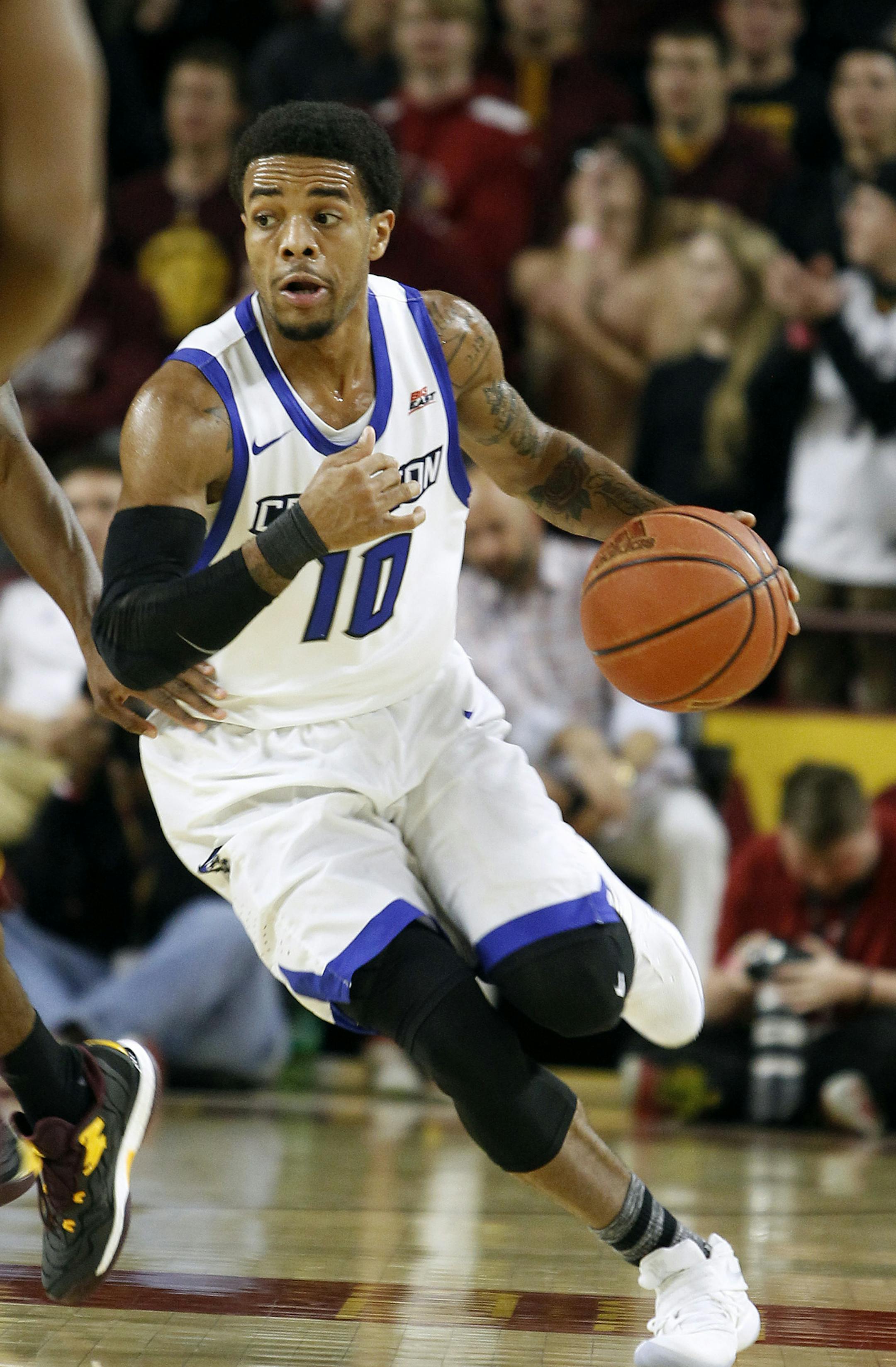 Creighton guard Maurice Watson Jr. advances the ball up court against Arizona State during the first half of an NCAA college basketball game, Tuesday, Dec. 20, 2016, in Tempe, Ariz. Creighton defeated Arizona State 96-85. (AP Photo/Ralph Freso) ORG XMIT: NYOTK