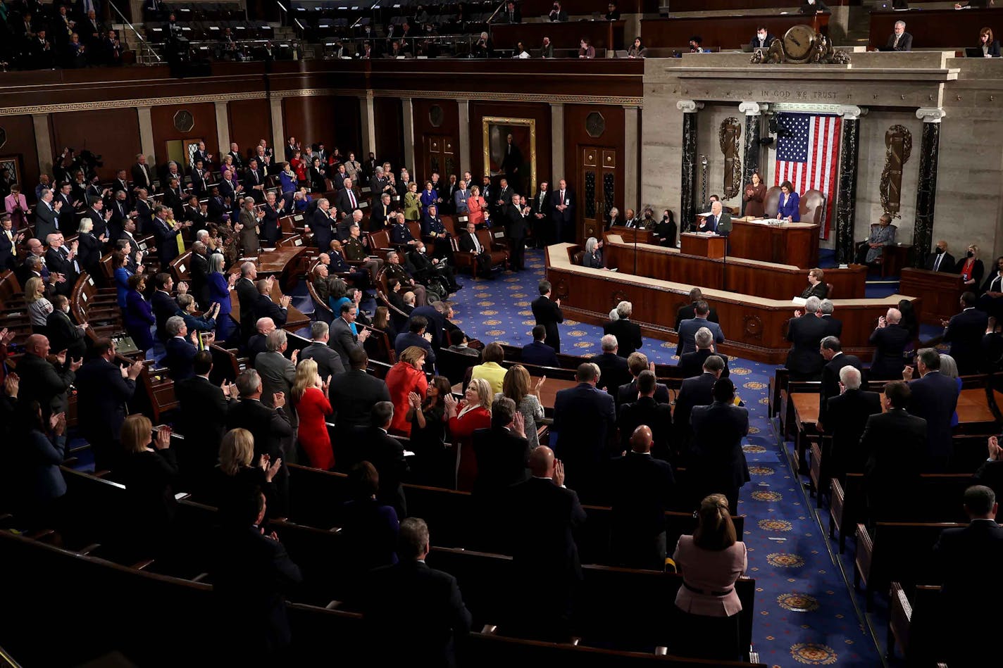 President Biden gives his State of the Union address during a joint session of Congress at the U.S. Capitol on Tuesday, March 1, 2022, in Washington, D.C. (Julia Nikhinson/Pool/Getty Images/TNS) ORG XMIT: 41509664W