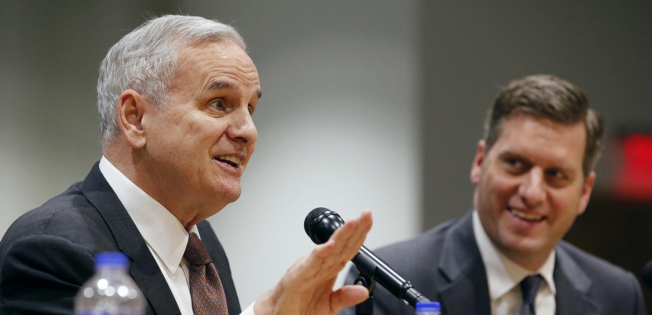 At the Senate Building at the State Capitol in St. Paul, governor Mark Dayton and House speaker Kurt Daudt agreed to disagree while addressing budget issues during a conference call with reporters about the upcoming legislature.] Richard Tsong-Taatarii/rtsong-taatarii@startribune.com ORG XMIT: MIN1602251533061066 ORG XMIT: MIN1605161512401176 ORG XMIT: MIN1605182034350657