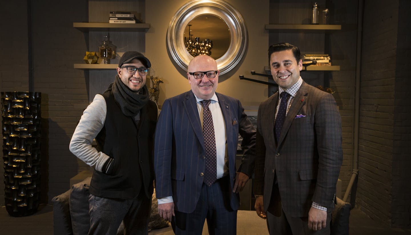 Erick DeLeon, left, is a store manager and lead buyer; Todd Fliginger was at Neiman Marcus and was its top salesman in its men&#x2019;s departments across the country; Robert Elder came from Nordstrom as a top suit seller.