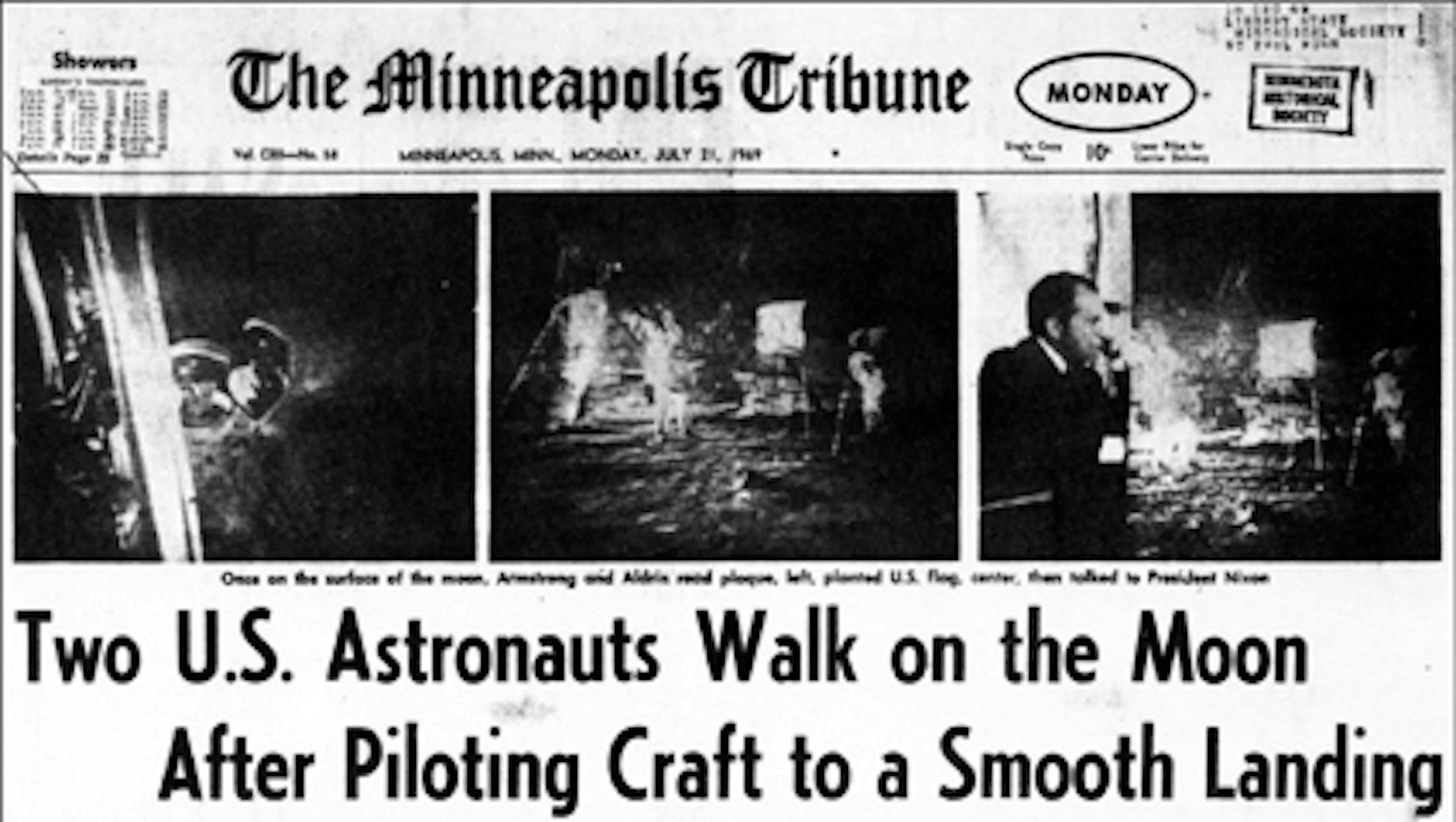 Part of Minneapolis Tribune front page, July 21, 1969