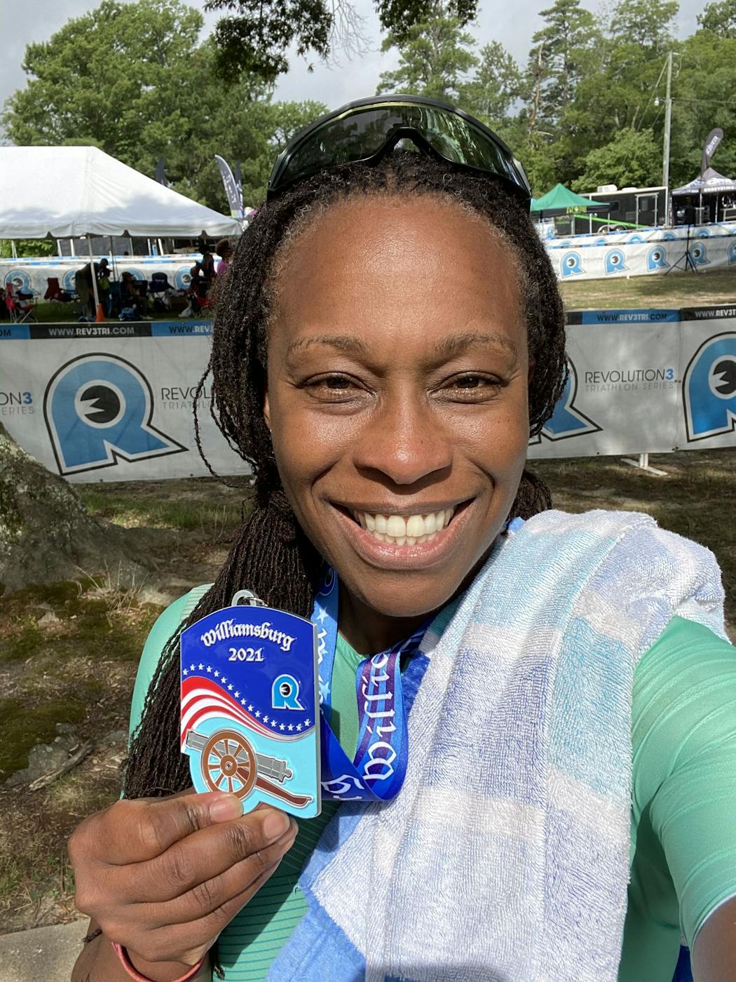 Botchwey learned to swim as an adult by training for her first triathlon and has been hooked on the competitions ever since.