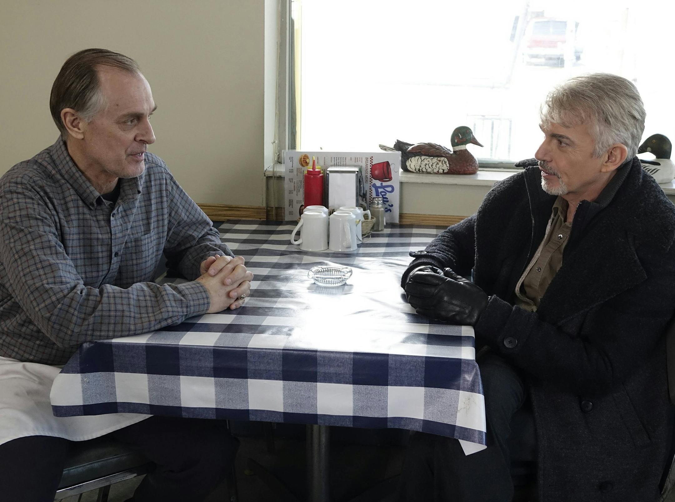 Keith Carradine, left, as Lou Solverson, and Billy Bob Thornton as Lorne Malvo in "Fargo."