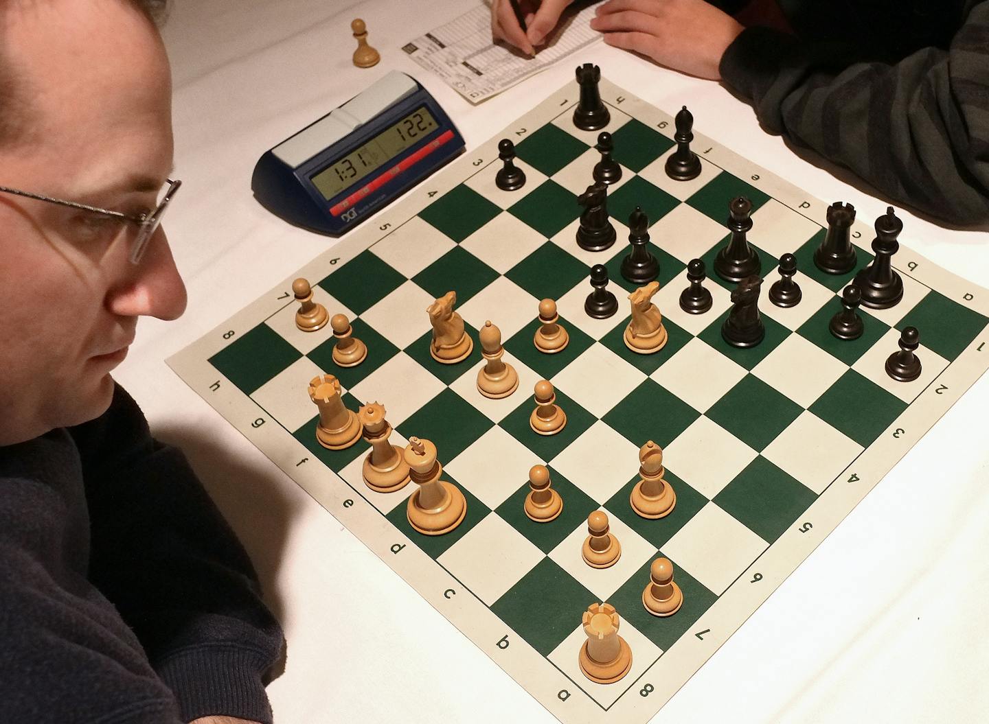 Sean Nagle, who has been Minnesota chess champion or co-champion for the past four years (currently he's champion) defends his title, at the Minnesota Open Chess Tournament at the Crown Plaza. He opened the tournament against Kyler Weatherspoon. [ TOM WALLACE &#x2022; twallace@startribune.com _ Assignments #20027688A_ Feburary 16, 2013_ SLUG: MASTERY0305_ EXTRA INFORMATION: