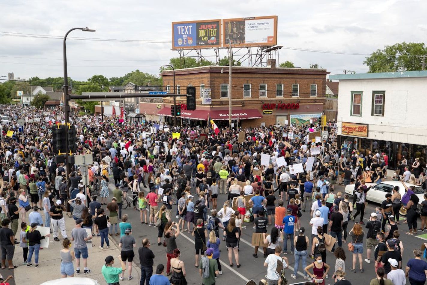 Protesters gathered at Chicago Ave. and East 38 th Street in South Minneapolis after the death of George Floyd.