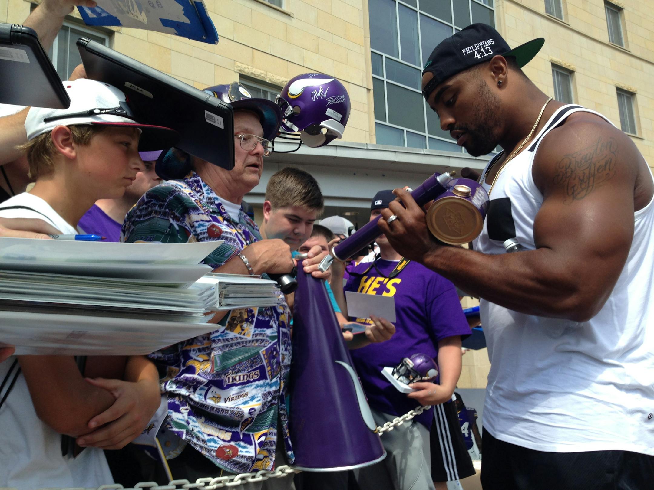Everson Griffen reported to Vikings camp on Thursday, July 24, 2014.