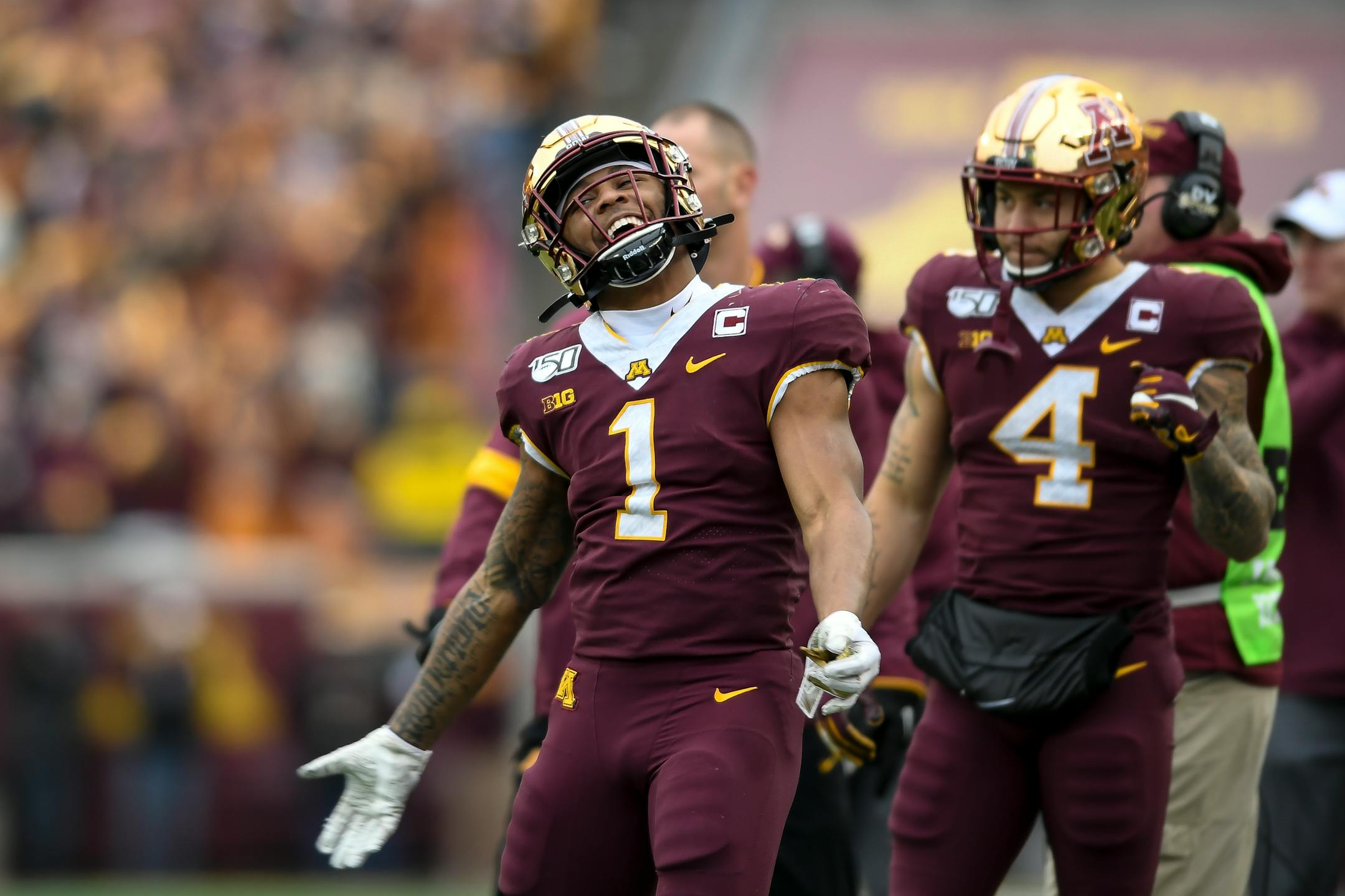 The Gophers' Rodney Smith (1) and Shannon Brooks (4), along with Mohamed Ibrahim, all are competitive and could be the No. 1 running back on most teams. They only care about getting the job done as a group.