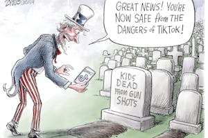 Editorial cartoon: Kids are safe from TikTok, but not guns