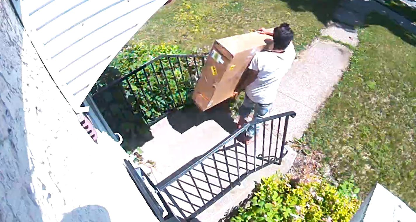 A home surveillance video captured a suspected package thief in this video shared with a St. Paul crime watch Facebook group.