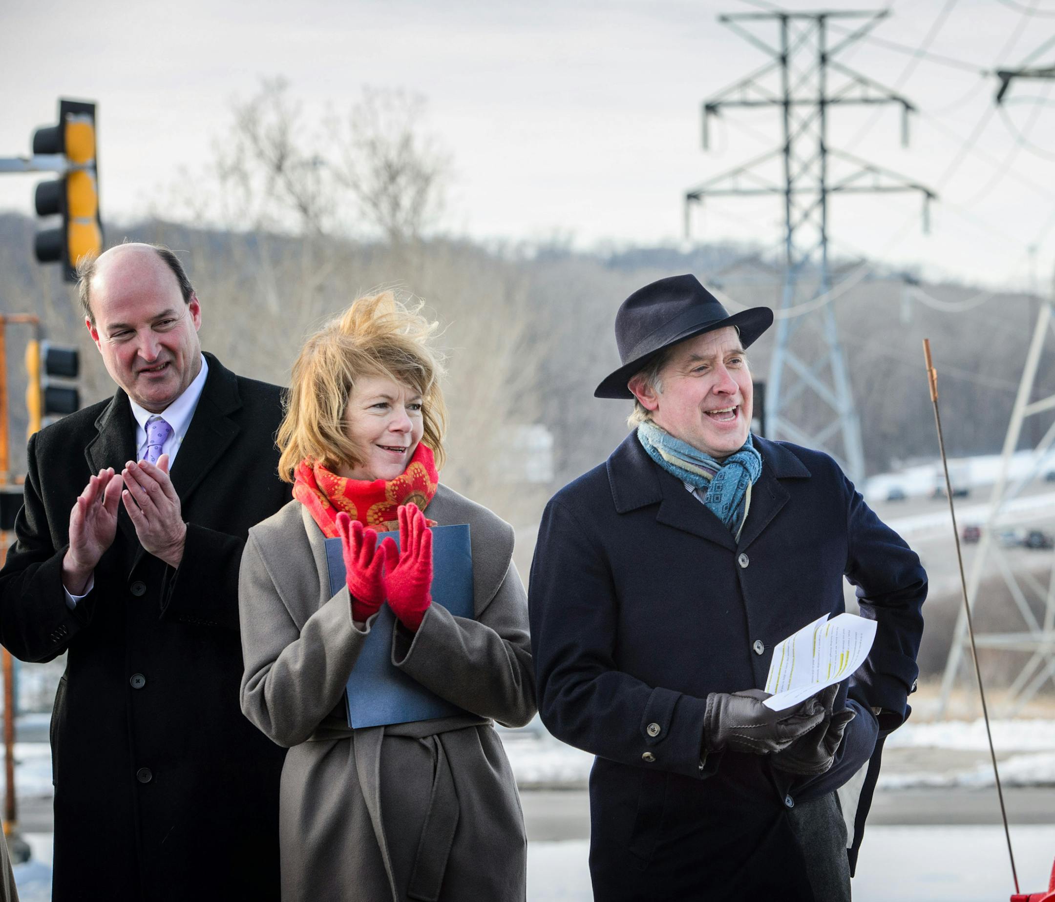 Lt. Governor Tina Smith, Transportation Commissioner Charlie Zelle, state lawmakers, and local officials announced $32 million in grants through Minnesota's Transportation Economic Development Program for 11 state highway improvement projects. One of the largest will be done here, constructing a new ramp providing westbound access to I-494 from East Bush Lake Road in Bloomington. On the left is State Rep. Paul Rosenthal. ] GLEN STUBBE * gstubbe@startribune.com Tuesday, January 5, 2015 Lt. Govern