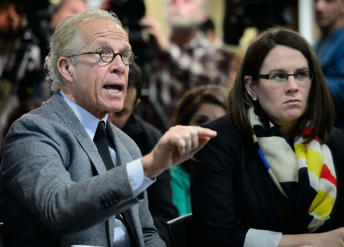 Jeff Anderson, a St. Paul lawyer who represents victims of clergy sex abuse, asked a question of Ramsey County Attorney John Choi and St. Paul Police Chief Tom Smith after the officials announced that “we cannot prove beyond a reasonable doubt” that anyone with the Archdiocese of St. Paul and Minneapolis violated the law.