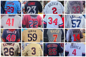 Some of the many Twins jerseys spotted at Target Field this month.