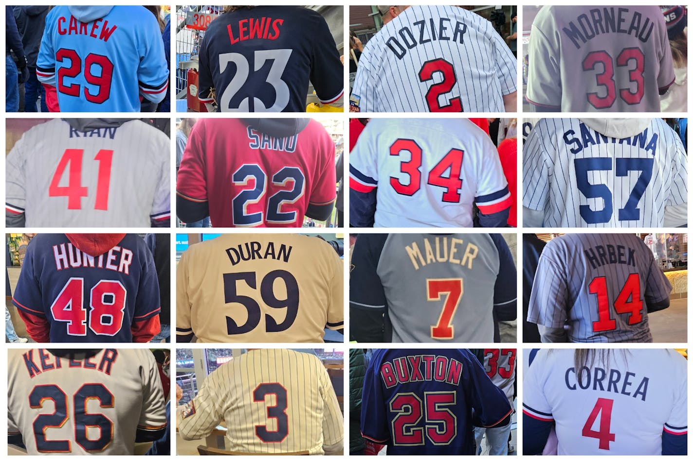 Some of the many Twins jerseys spotted at Target Field this month.