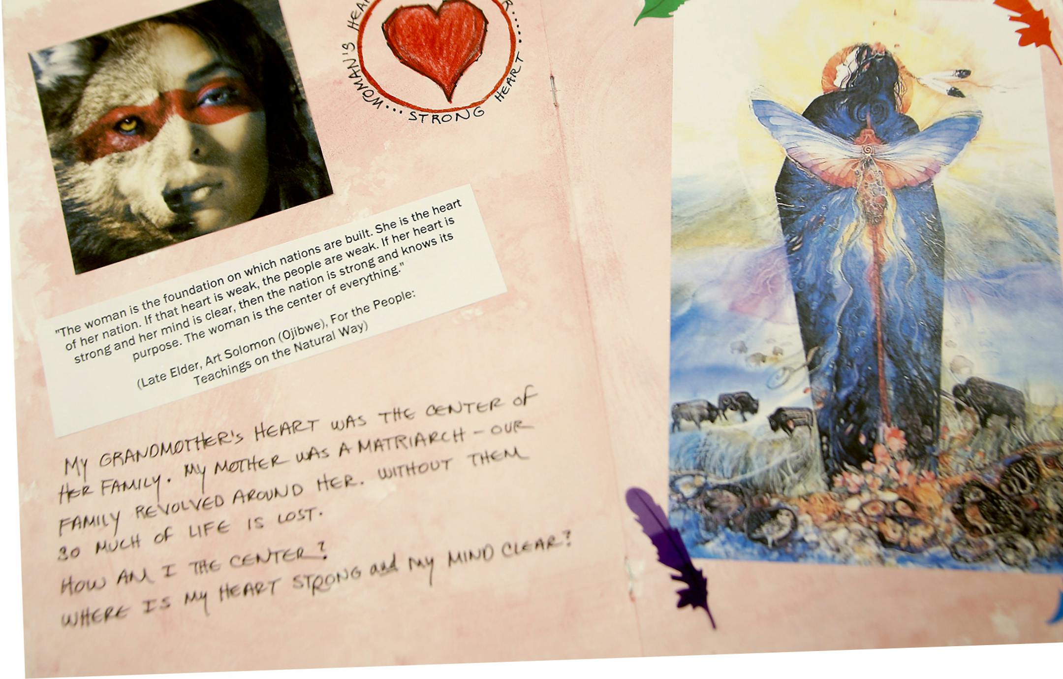 Gabriel Ross displayed a part of a journal created by a Native American women from the Shakopee Women's Prison during a a program called Soul Journal, Thursday, April 30 in Minneapolis, MN. ] (ELIZABETH FLORES/STAR TRIBUNE) ELIZABETH FLORES • eflores@startribune.com
