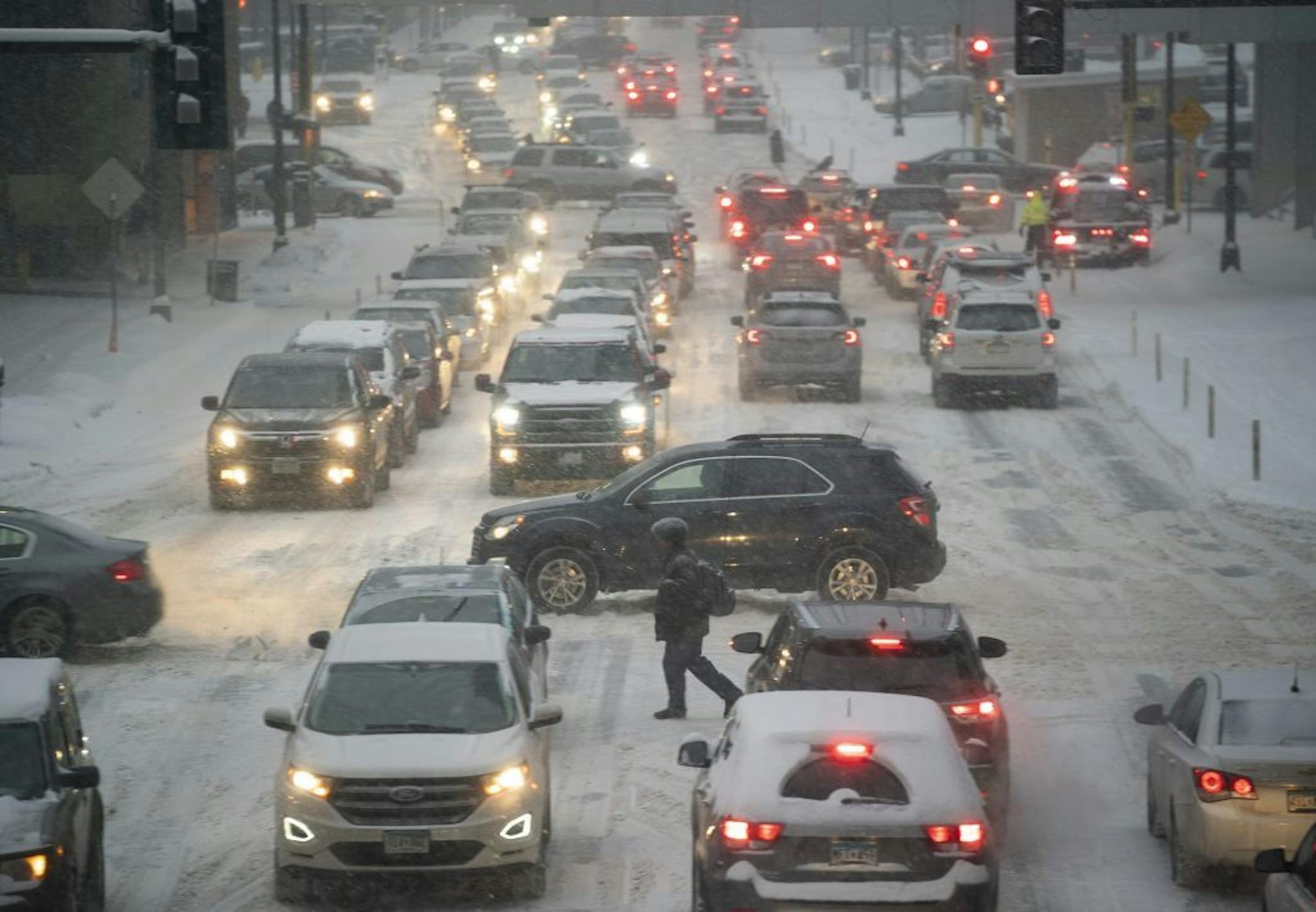A pedestrian crossed 3rd Ave. S. early Tuesday evening.