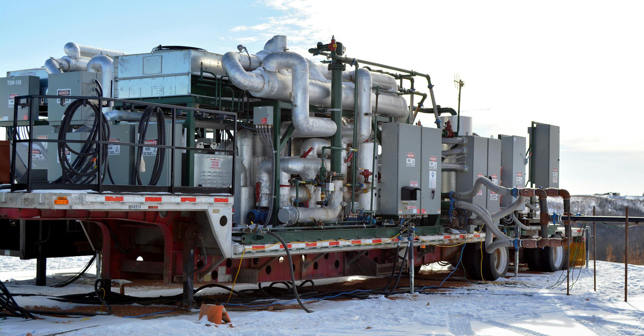 A natural gas-capture unit sits on an oil wellpad this month near Watford City, N.D., which was manufactured at Corva Groupl's Atwater, Mn. plant ORG XMIT: MIN1502191251521698