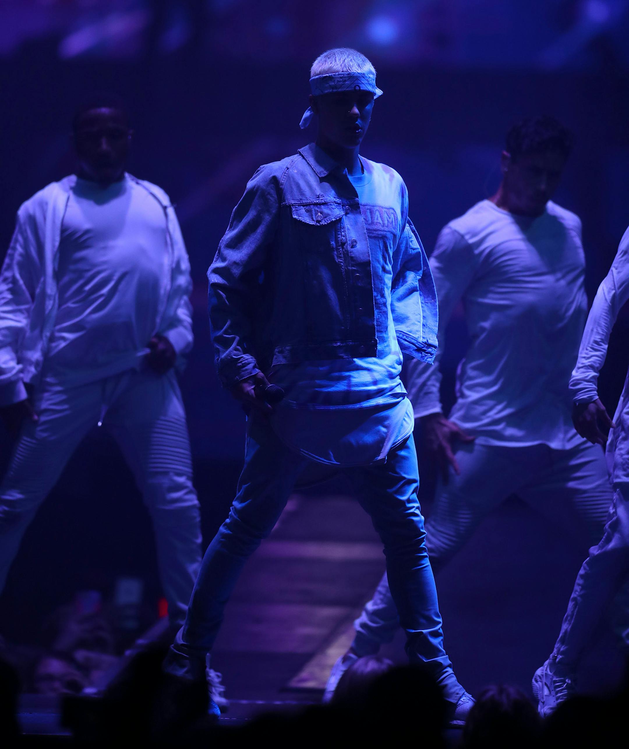 Justin Bieber early in his show at Target Center Sunday night.