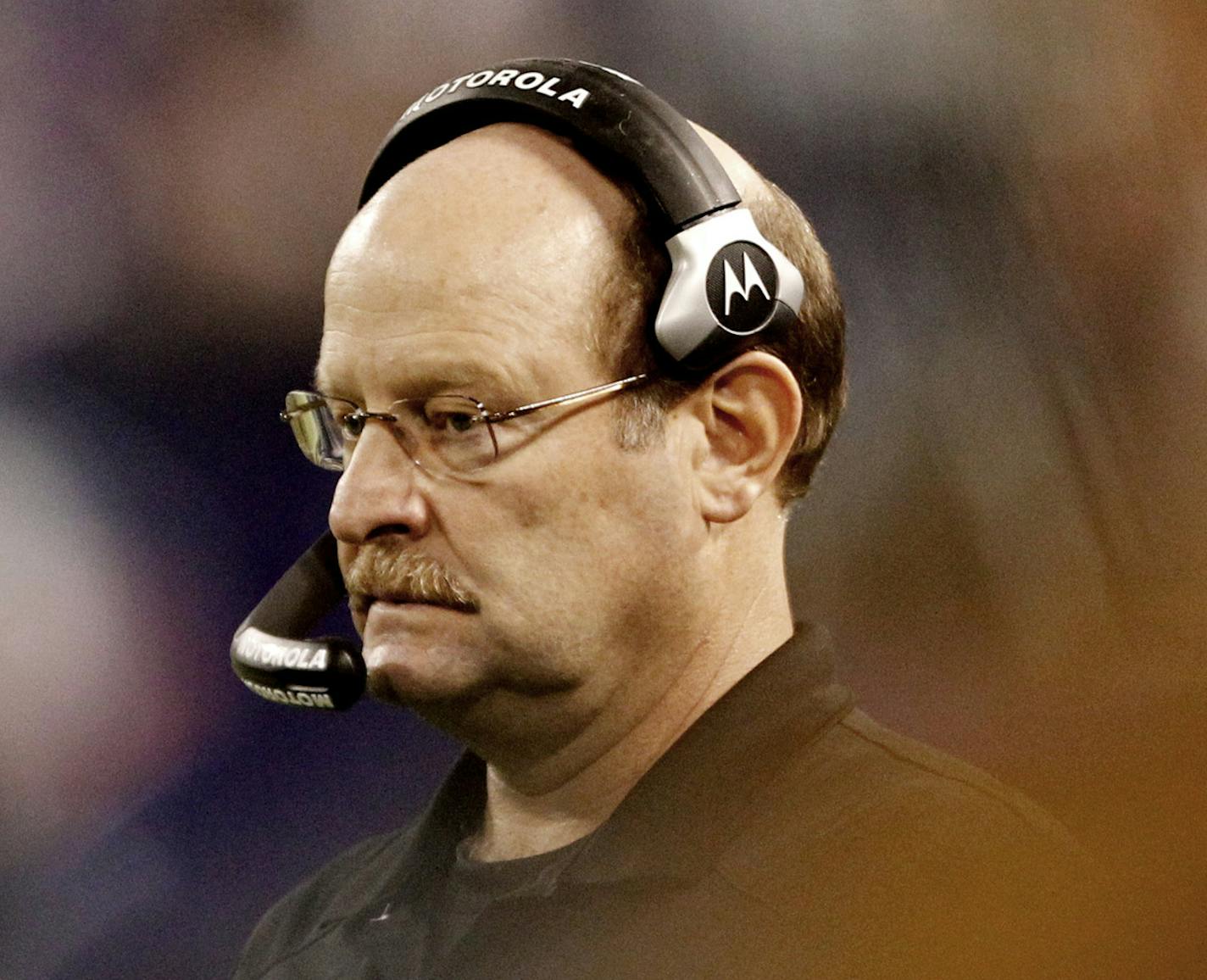 Minneapolis ,MN,11/21/2010&#x2022; jgholt@startribune.com--- Green Bay Packers@ Minnesota Vikings.----IN THIS PHOTO- ] Brad Childress was fired as Minnesota Vikings head coach on Monday after their lost to Green Bay on Sunday. ORG XMIT: MIN2016122817320872