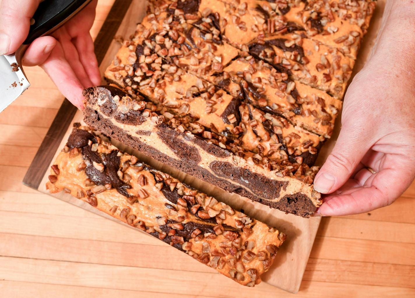 Step by step for Pumpkin Cheesecake Swirl Brownies. ] GLEN STUBBE &#xef; glen.stubbe@startribune.com Thursday, October 12, 2017 Backlash to the pumpkin spice craze arrived in the nick of time (tho still too late for many). But don't give up on pumpkin. Its honest, earthy flavor pairs wonderfully with a not-too-sweet chocolate in Pumpkin Cheesecake Swirl Brownies. Step by step for brownies, then cover shot and inside jump shot for Baking Central