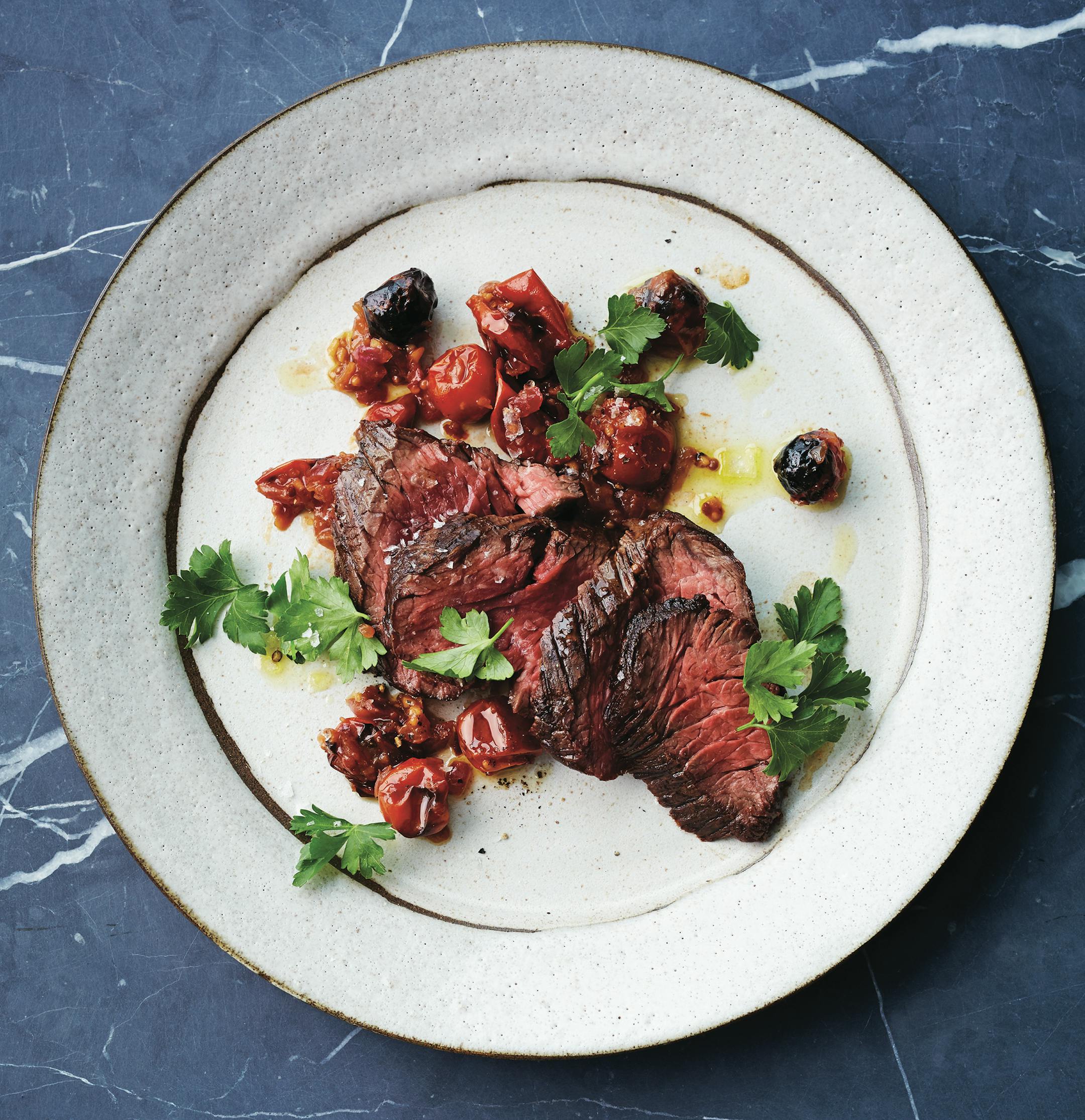 Hanger Steak with Tangy Tomato Relish (c) Michael Graydon and Nikole Herriott