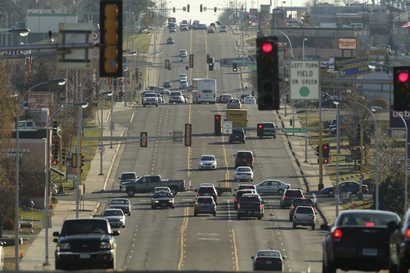 West St. Paul is heading into the largest, most expensive public works project in the city's history: the reconstruction of Robert Street. Officials and residents had wanted the new street to transform the sea of concrete on Robert and give the city a new face. But now landscaping plans are out and there is no room in the boulevard for trees. The view looking south on S. Robert St. from Logan AVe. E. in West St. Paul Tuesday afternoon, November 12, 2013.