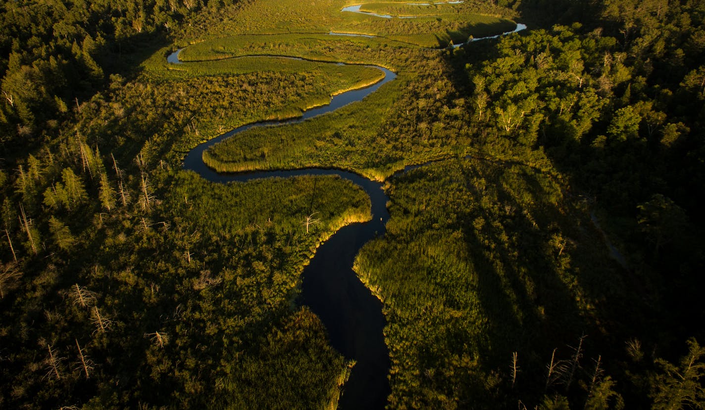 The Straight River meanders through a forested area south of Park Rapids, Minn. The Straight River is a tributary of the Mississippi threatened by an increase of agricultural pollution.