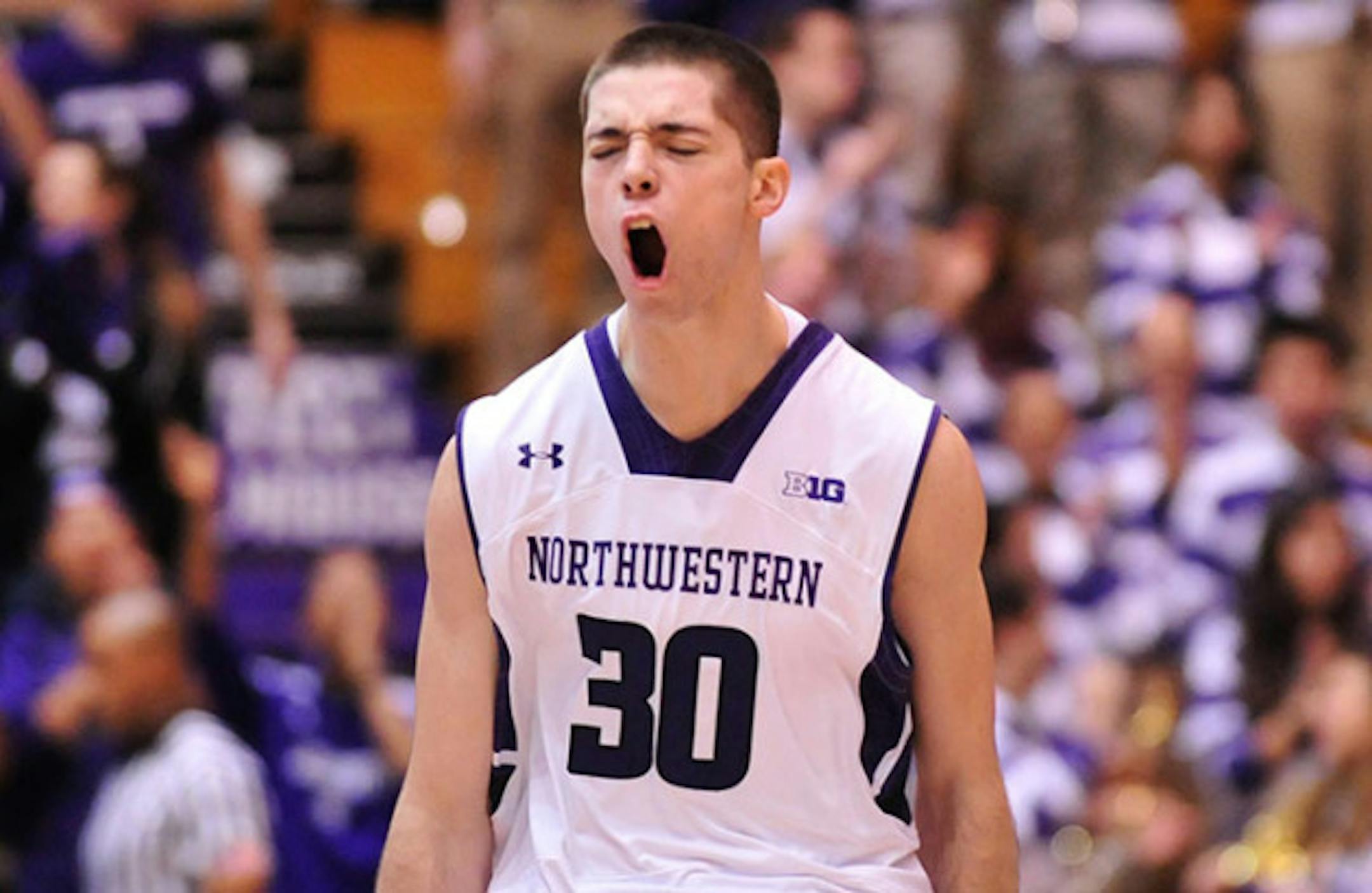 Feb 15, 2015; Evanston, IL, USA; Northwestern Wildcats guard Bryant McIntosh (30) during the first half at Welsh-Ryan Arena. Mandatory Credit: David Banks-USA TODAY Sports