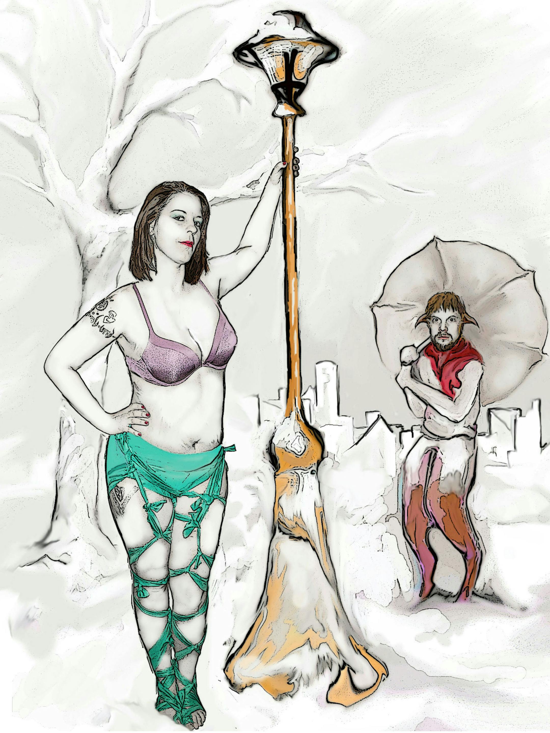 People: Ariel Leaf, Matthew Englund. Photo by Scott Pakudaitis; "Illustration by Joan Parks. "A Mermaid in Narnia (on LSD)"