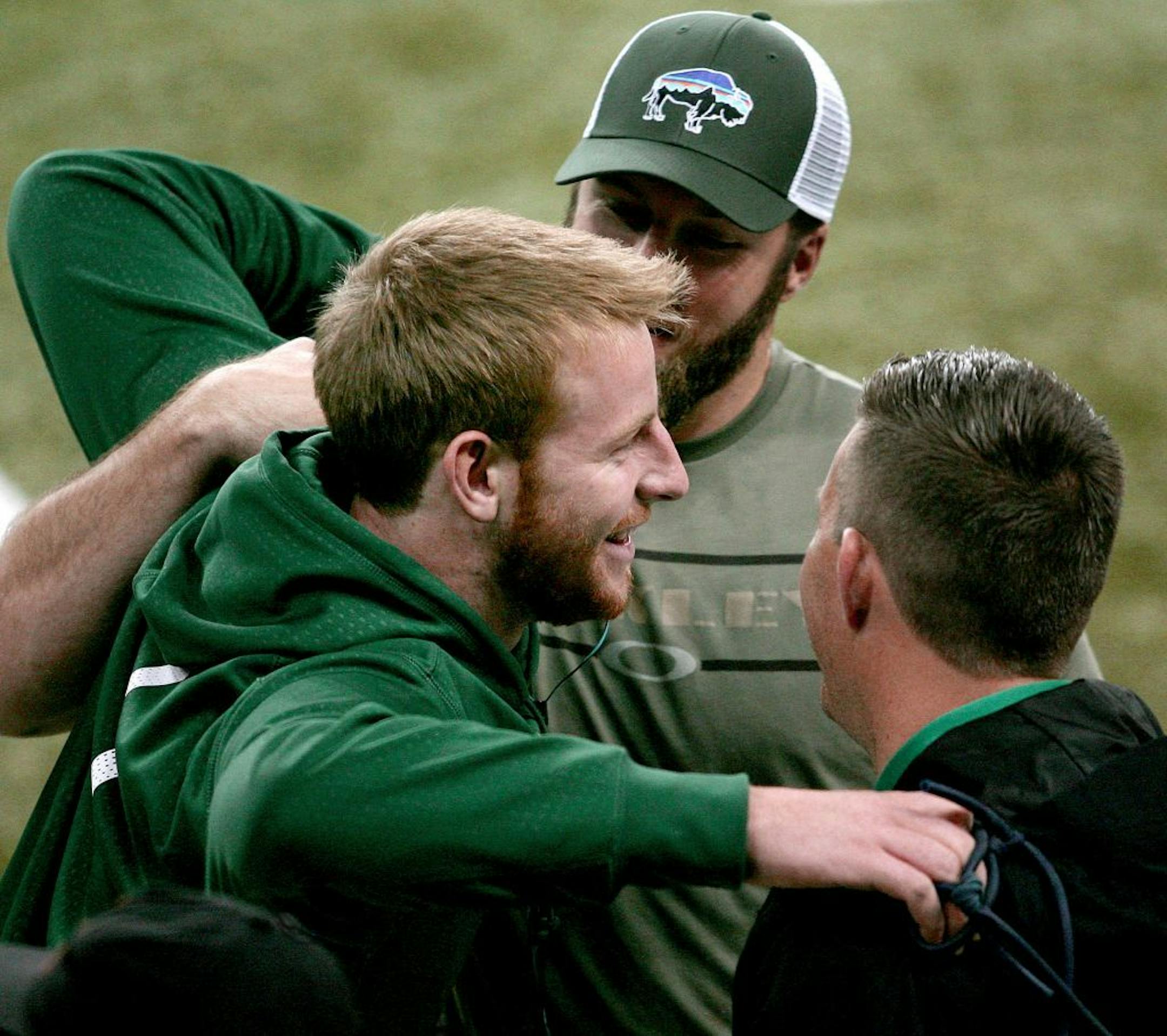 Carson Wentz is shown as workouts get underway at North Dakota State's NFL Pro Day, Thursday, March 24, 2016, in Fargo, N.D.