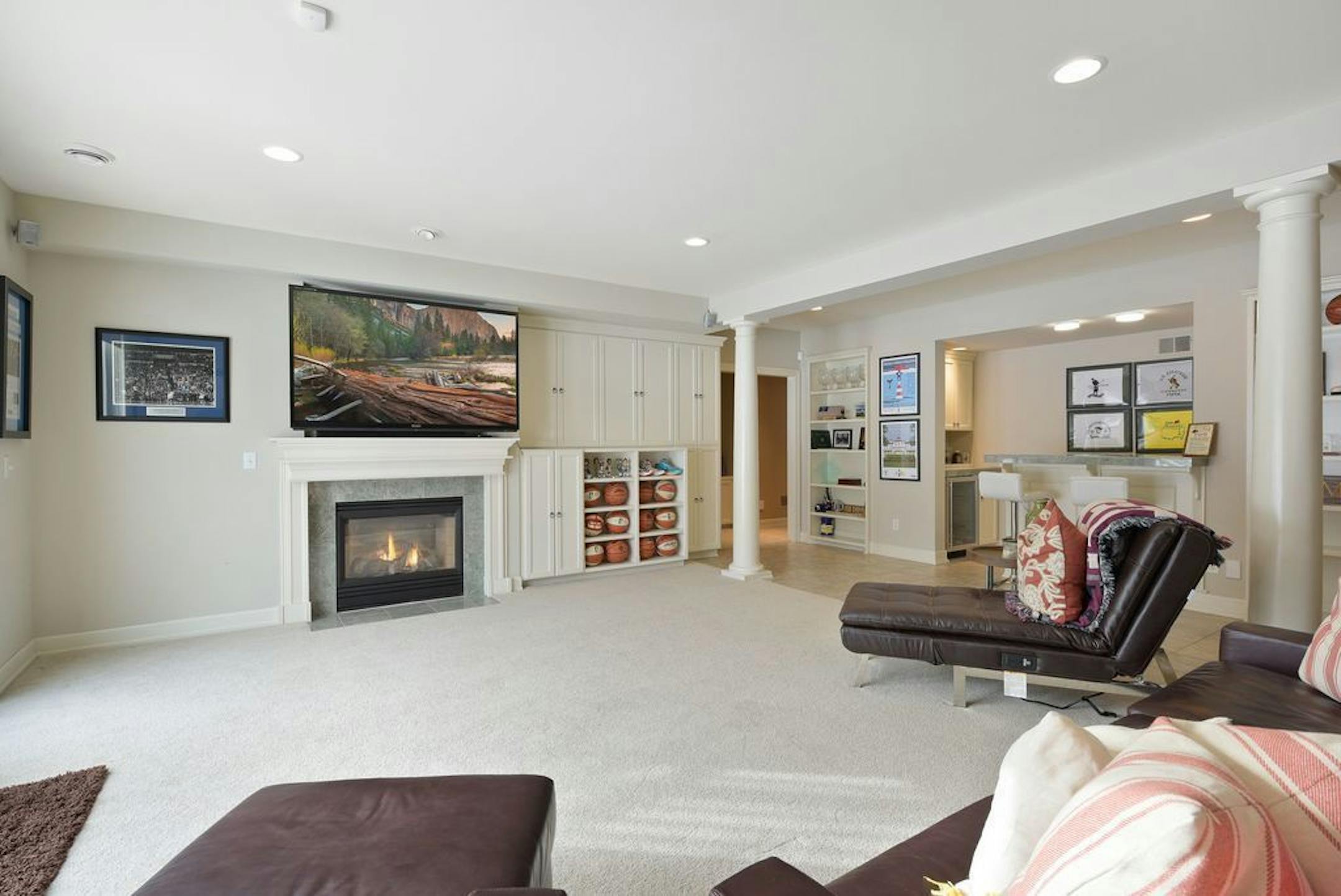 The lower-family room has a fireplace.