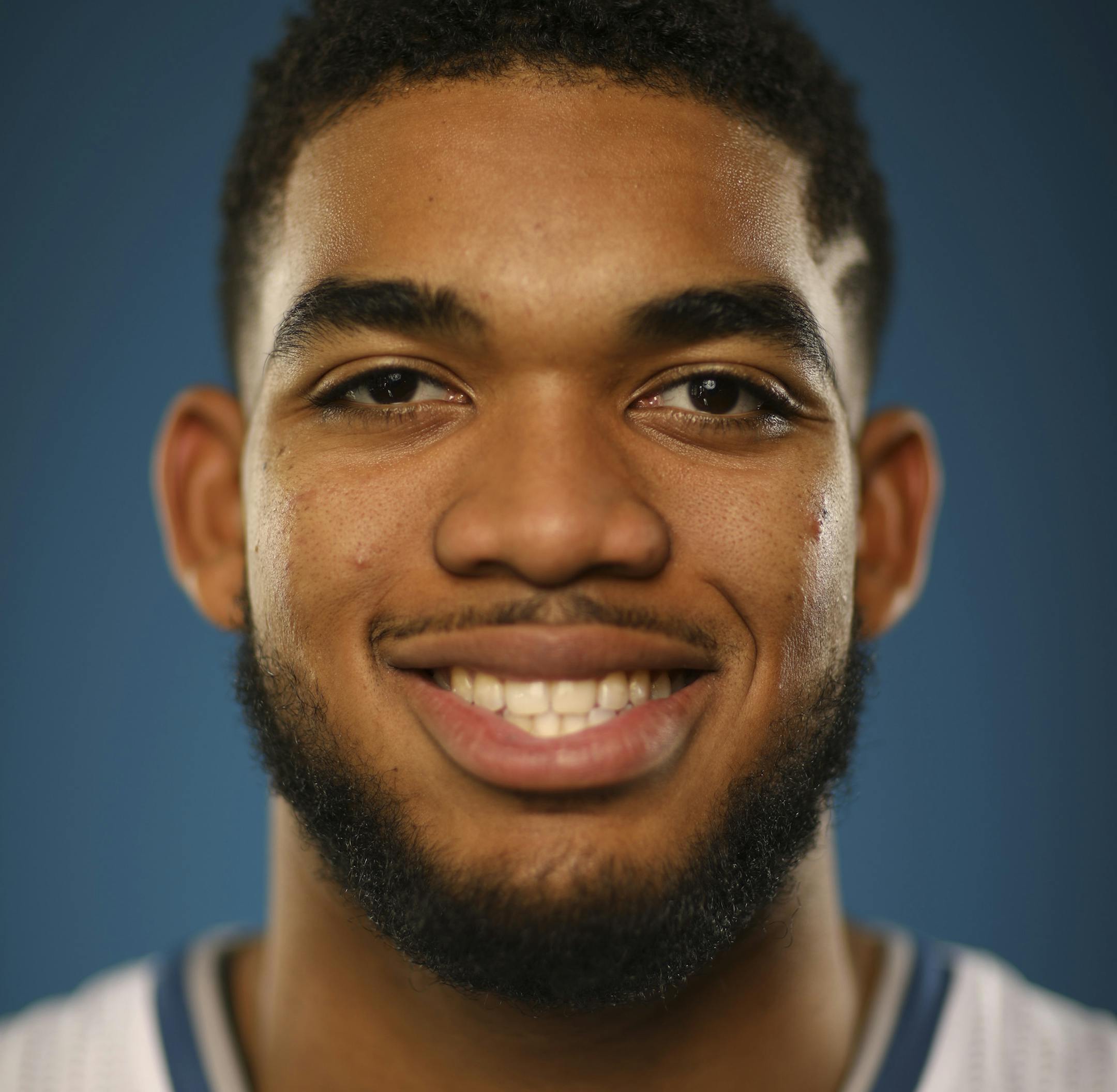 Timberwolves center Karl-Anthony Towns during a portrait session at Media Day Monday afternoon. ] JEFF WHEELER &#xef; jeff.wheeler@startribune.com The Minnesota Timberwolves held their Media Day Monday afternoon, September 26, 2016 at Mayo Clinic Square in Minneapolis.