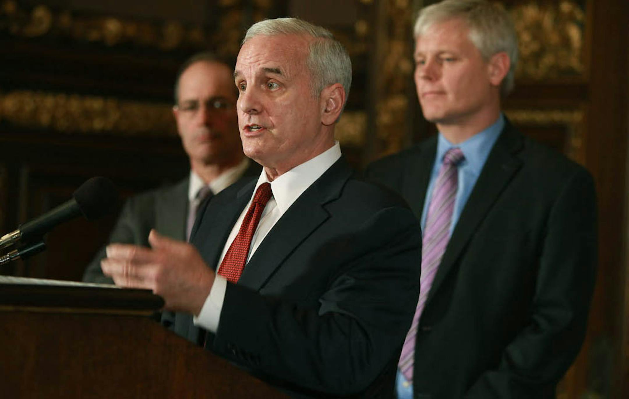Gov. Mark Dayton held a press conference at the Capitol Wednesday to announce a plan to help stimulate job growth.
